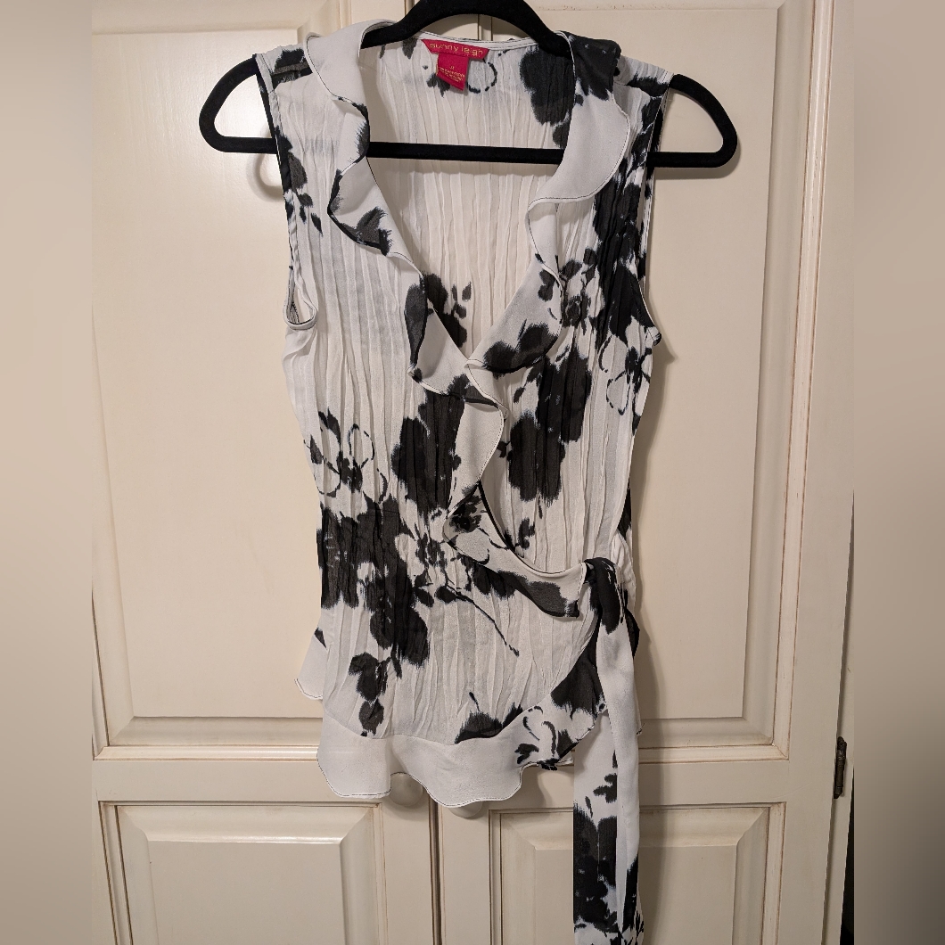 Sunny Leigh Monochrome Floral Ruffle Wrap And Tie Blouse
